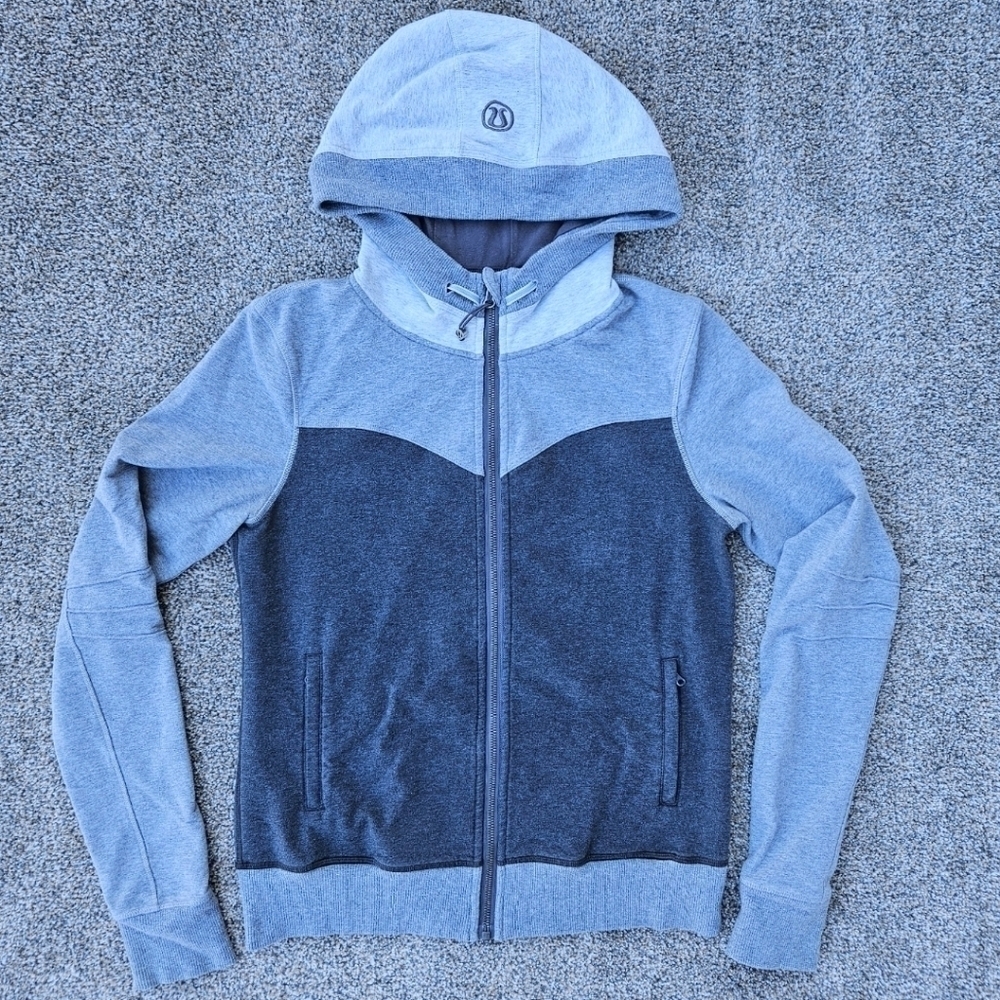 Lululemon Bliss Break Zip Hoodie Heathered Gray Color Block Sweatshirt Size 8